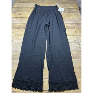 La Blanca Black Wide Leg Pants XXL Swimsuit Cover Crochet Hem Resort Casual‎ $84